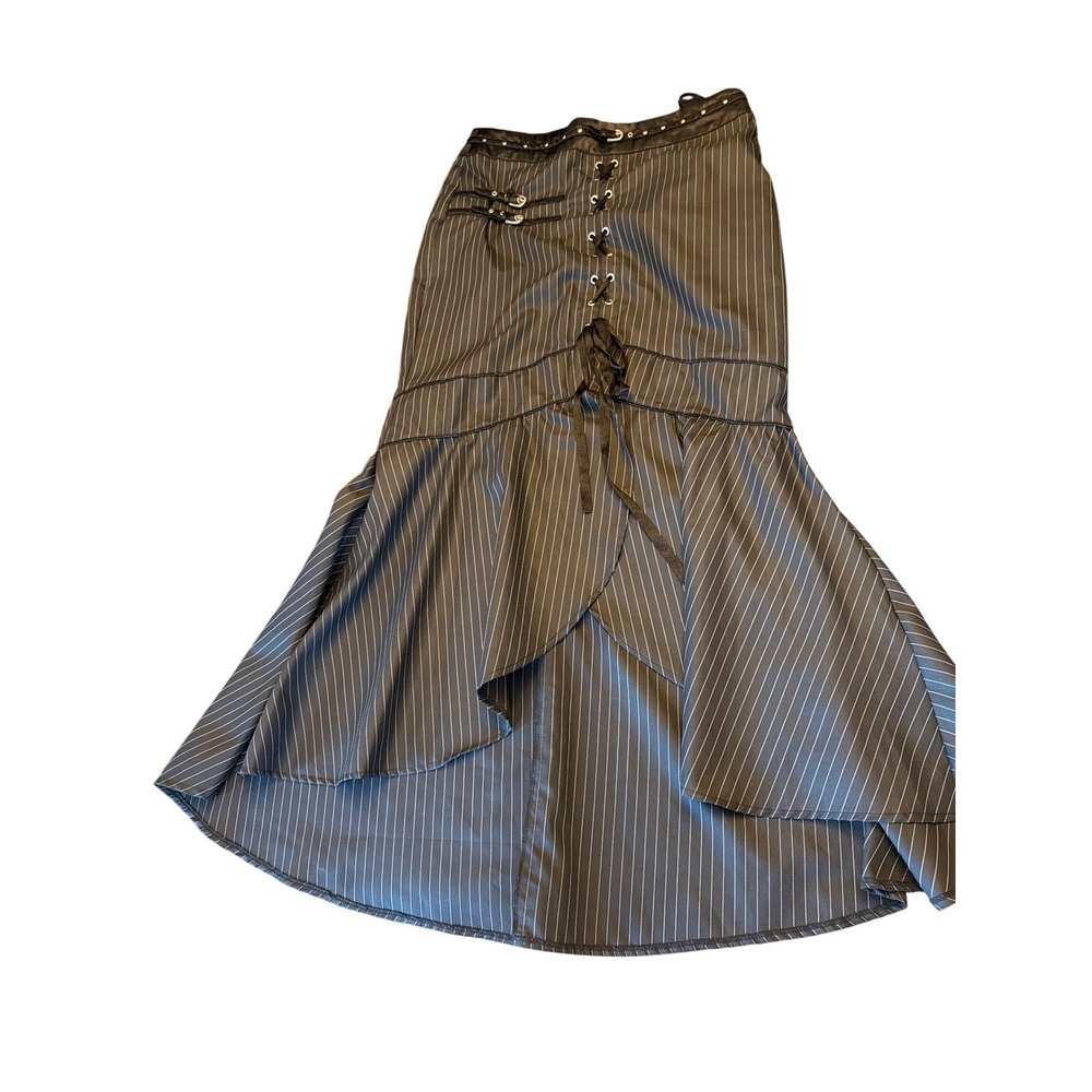 Vintage Goth Mermaid Skirt Grey Pinstripe Lace Up Victorian Steampunk XL 12